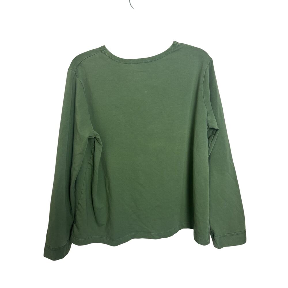 Prairie Cotton Green V-Neck Abstract Long Sleeve Top L Pocket USA Made Minimal - Picture 2 of 7